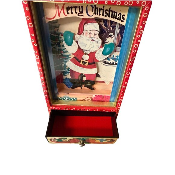 Vtg 70s Dancing Christmas Santa Claus Jingle Bells Wind Up Music Box - Picture 7 of 7